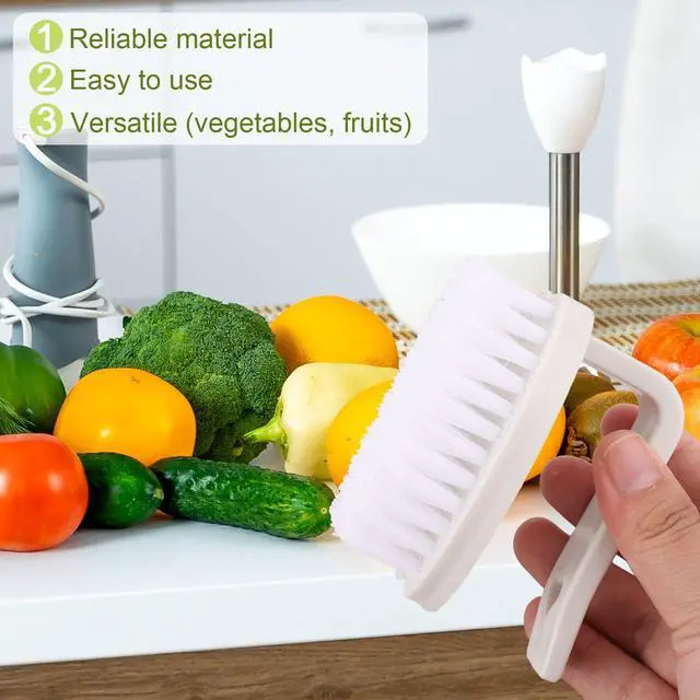 Alt view image 4 of 7 - 2pcs Vegetable Scrubber Brush, PP Fruit and Food Cleaning Kitchen Gadget with Stiff Bristles & Ergonomic Handle, Produce Cleaner Tools for Veggie Potato Carrot Apple (White & Green)