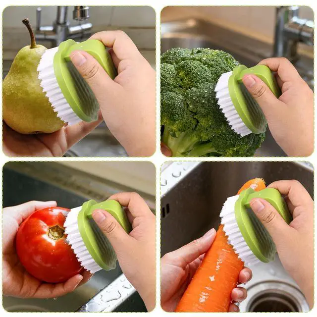 Alt view image 7 of 7 - 2pcs Vegetable Scrubber Brush, PP Fruit and Food Cleaning Kitchen Gadget with Stiff Bristles & Ergonomic Handle, Produce Cleaner Tools for Veggie Potato Carrot Apple (White & Green)