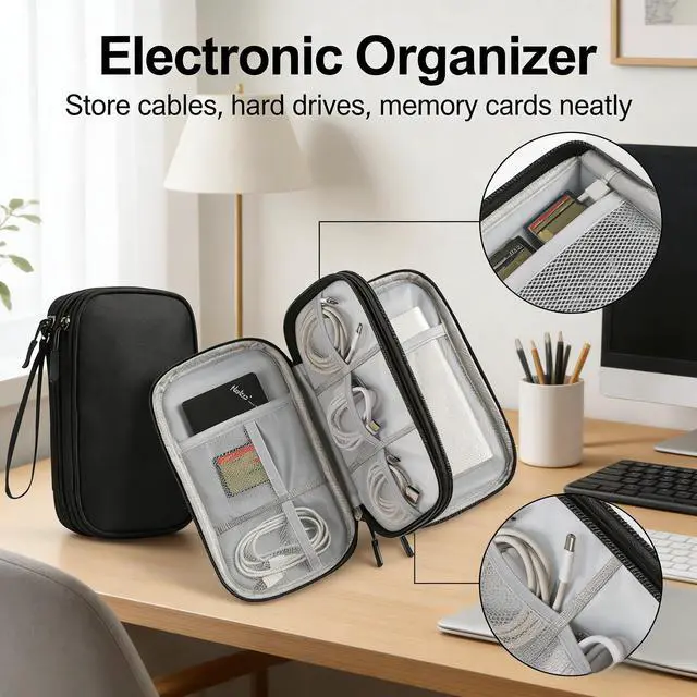 Alt view image 2 of 7 - Travel Storage Box - Hard EVA Protective Cover for Mobile Power Bank, Charger, Cable, Phone and Accessories - Portable Storage Bag for Airplane, Business Travel, Home Furnishings
