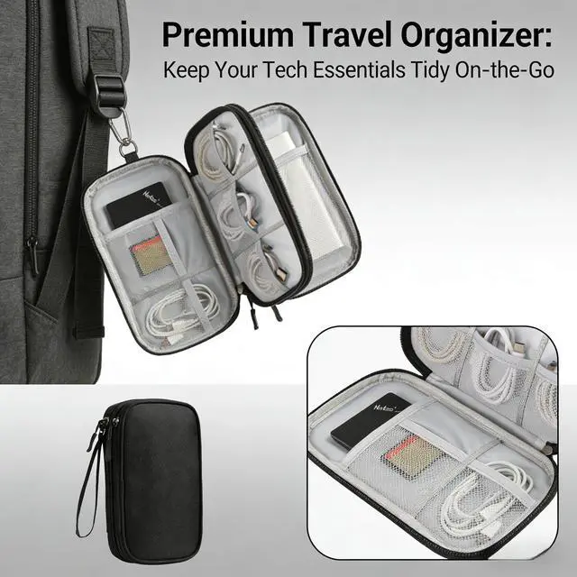 Alt view image 4 of 7 - Travel Storage Box - Hard EVA Protective Cover for Mobile Power Bank, Charger, Cable, Phone and Accessories - Portable Storage Bag for Airplane, Business Travel, Home Furnishings