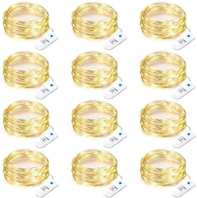 Main image of 12 Pack Battery Operated Fairy String Lights with Timer 7 Feet 20 Led Waterproof Silver Wire Firefly Starry Moon Lights for Bedroom DIY Party Mason Jars Wedding Patio Christmas Decorations