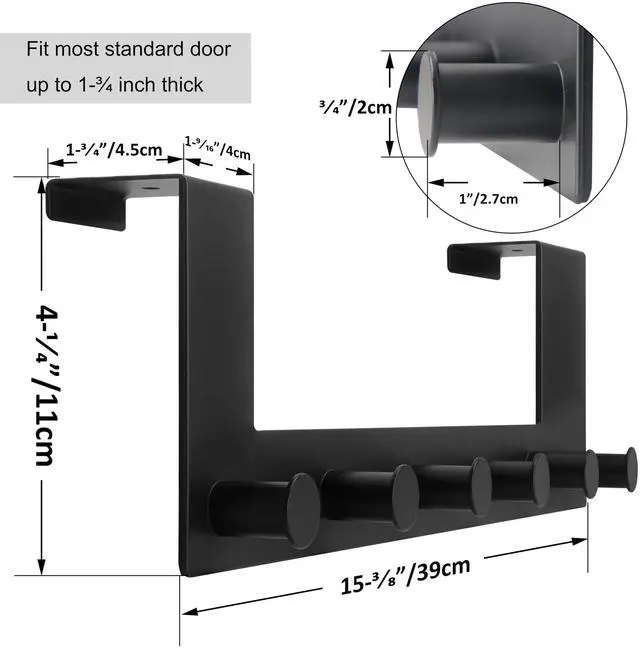 Alt view image 2 of 7 - Over The Door Hooks,Over Door Towel Rack with 6 Peg Hooks for Hanging,Door Coat Hanger Door Coat Rack for Behind Back of Bathroom,Black