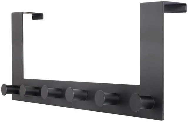 Main image of Over The Door Hooks,Over Door Towel Rack with 6 Peg Hooks for Hanging,Door Coat Hanger Door Coat Rack for Behind Back of Bathroom,Black
