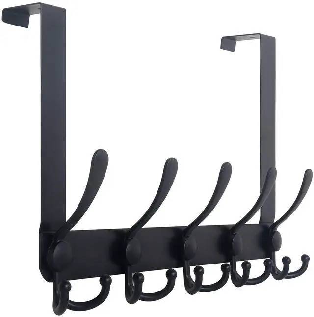 Main image of Over The Door Hook,Door Hanger Hook Rack with 5 Tri Hooks for Hanging Coats,Over Door Towel Rack Door Coat Towel Hanger Door Coat Rack for Bathroom,Behind Back of Door,Black