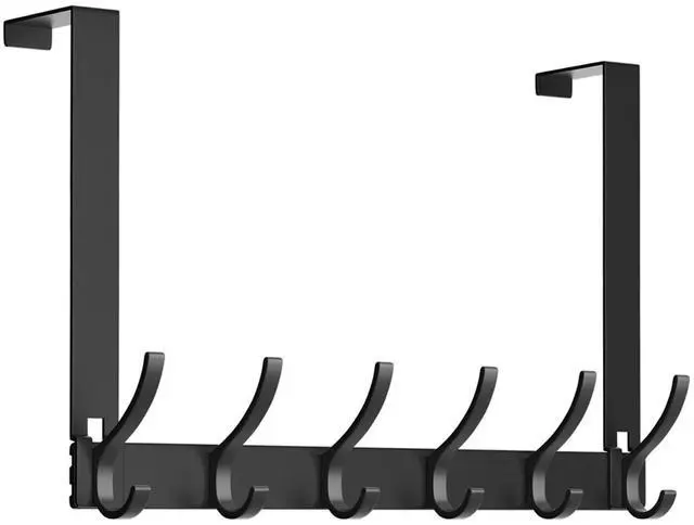Main image of Over The Door Hooks - NO Nail Door Hanger Hook,NO Assembly REQUIERDE Coat Rack on Door with 12 Hooks,Over The Door Towel Racks for Bathroom,Bedroom,Kitchen,Hanging Towels,Coats (Black)
