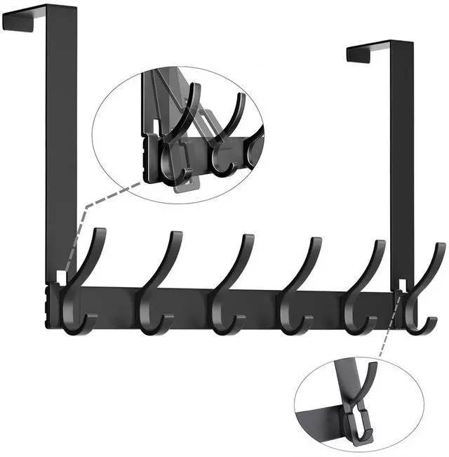 Alt view image 2 of 7 - Over The Door Hooks - NO Nail Door Hanger Hook,NO Assembly REQUIERDE Coat Rack on Door with 12 Hooks,Over The Door Towel Racks for Bathroom,Bedroom,Kitchen,Hanging Towels,Coats (Black)