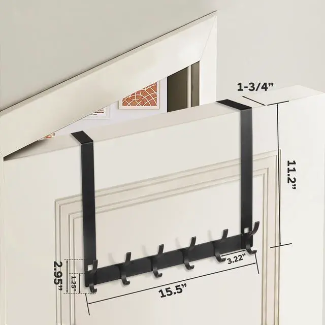Alt view image 3 of 7 - Over The Door Hooks - NO Nail Door Hanger Hook,NO Assembly REQUIERDE Coat Rack on Door with 12 Hooks,Over The Door Towel Racks for Bathroom,Bedroom,Kitchen,Hanging Towels,Coats (Black)