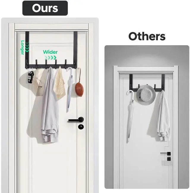 Alt view image 7 of 7 - Over The Door Hooks - NO Nail Door Hanger Hook,NO Assembly REQUIERDE Coat Rack on Door with 12 Hooks,Over The Door Towel Racks for Bathroom,Bedroom,Kitchen,Hanging Towels,Coats (Black)