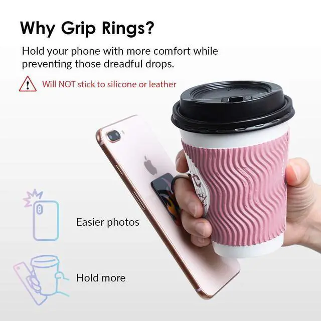 Alt view image 2 of 6 - Cell Phone Ring Holder - Finger Ring & Stand - Improves Phone Grip Compatible with iPhone, Galaxy, Most Smartphones (Iced Coffee)