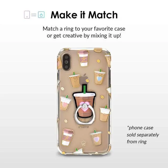 Alt view image 6 of 6 - Cell Phone Ring Holder - Finger Ring & Stand - Improves Phone Grip Compatible with iPhone, Galaxy, Most Smartphones (Iced Coffee)