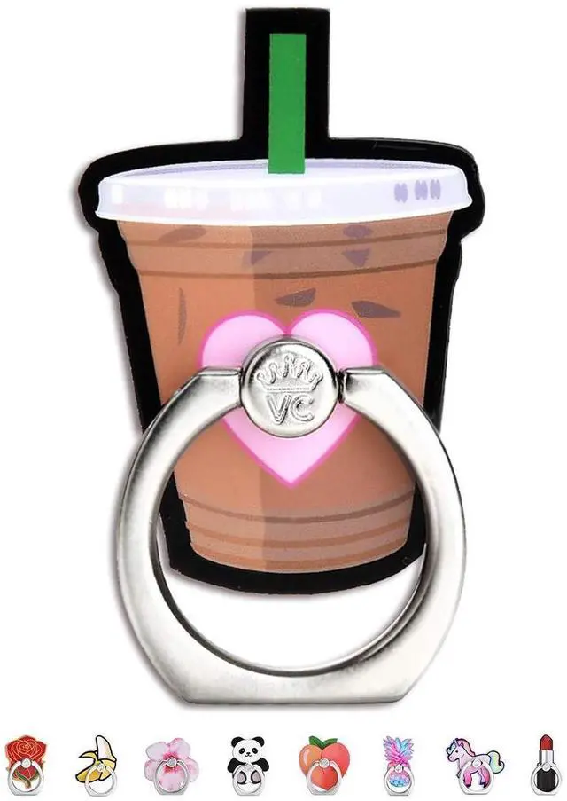 Main image of Cell Phone Ring Holder - Finger Ring & Stand - Improves Phone Grip Compatible with iPhone, Galaxy, Most Smartphones (Iced Coffee)