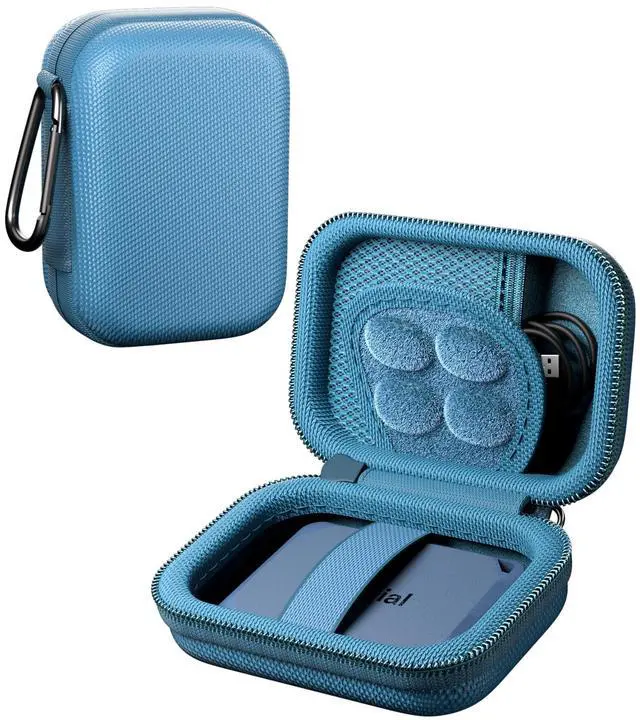 Main image of Hard Carrying Case for Crucial X10/ X9/ X10 Pro/ X9 Pro Portable SSD, USB 1TB 2TB 4TB 6TB 8TB Shockproof External Solid State Drive Travel Organizer, Small Cable Accessories Storage Bag -Blue