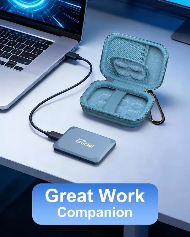 Alt view image 5 of 7 - Hard Carrying Case for Crucial X10/ X9/ X10 Pro/ X9 Pro Portable SSD, USB 1TB 2TB 4TB 6TB 8TB Shockproof External Solid State Drive Travel Organizer, Small Cable Accessories Storage Bag -Blue
