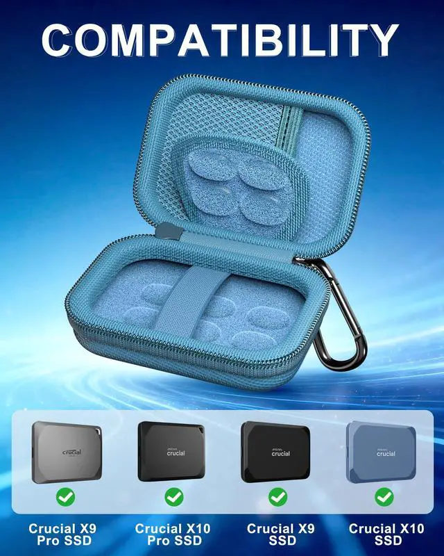 Alt view image 2 of 7 - Hard Carrying Case for Crucial X10/ X9/ X10 Pro/ X9 Pro Portable SSD, USB 1TB 2TB 4TB 6TB 8TB Shockproof External Solid State Drive Travel Organizer, Small Cable Accessories Storage Bag -Blue