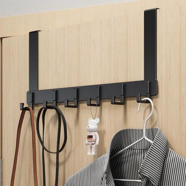 Main image of Over The Door Hooks, Sturdy Door Hanger, Large Over The Door Towel Rack with 6 Hooks, Heavy Duty Easy to Install, for Bathroom, BedroomKitchenHanging Towels, Coats (Black).