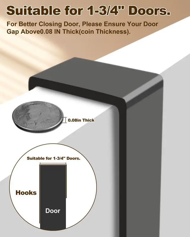 Alt view image 7 of 7 - Over The Door Hooks, Sturdy Door Hanger, Large Over The Door Towel Rack with 6 Hooks, Heavy Duty Easy to Install, for Bathroom, BedroomKitchenHanging Towels, Coats (Black).