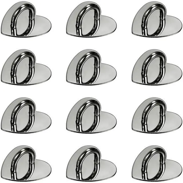Main image of Metal Phone Charm Hook 1", 12Pcs Adhesive Heart Shaped Phone Finger Grip Hook Smartphones Keychain Ring Charm Loop for DIY Tablet Case Accessories, Black