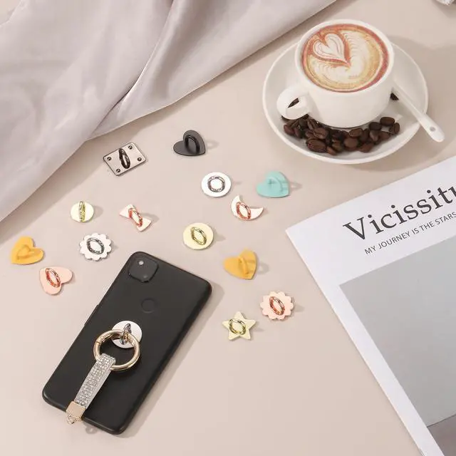 Alt view image 5 of 6 - Metal Phone Charm Hook 1", 12Pcs Adhesive Heart Shaped Phone Finger Grip Hook Smartphones Keychain Ring Charm Loop for DIY Tablet Case Accessories, Black