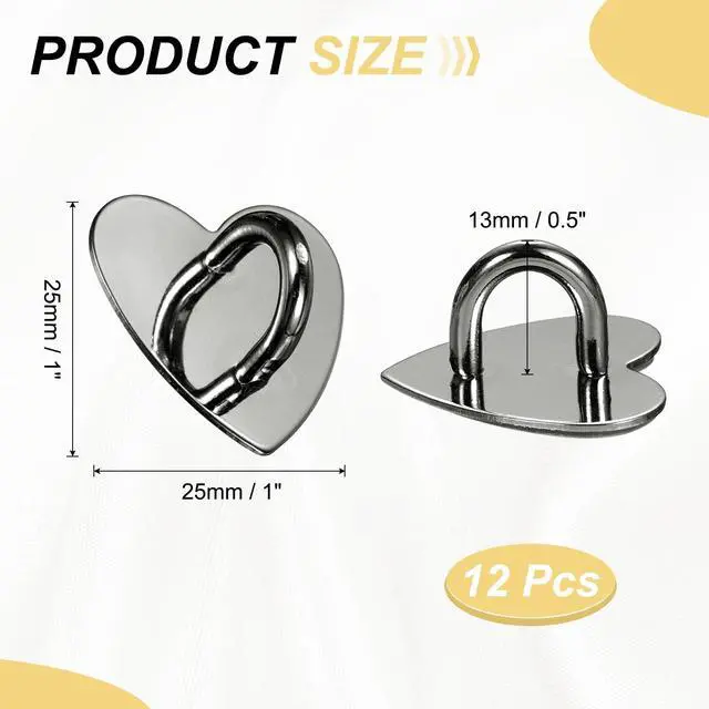 Alt view image 2 of 6 - Metal Phone Charm Hook 1", 12Pcs Adhesive Heart Shaped Phone Finger Grip Hook Smartphones Keychain Ring Charm Loop for DIY Tablet Case Accessories, Black