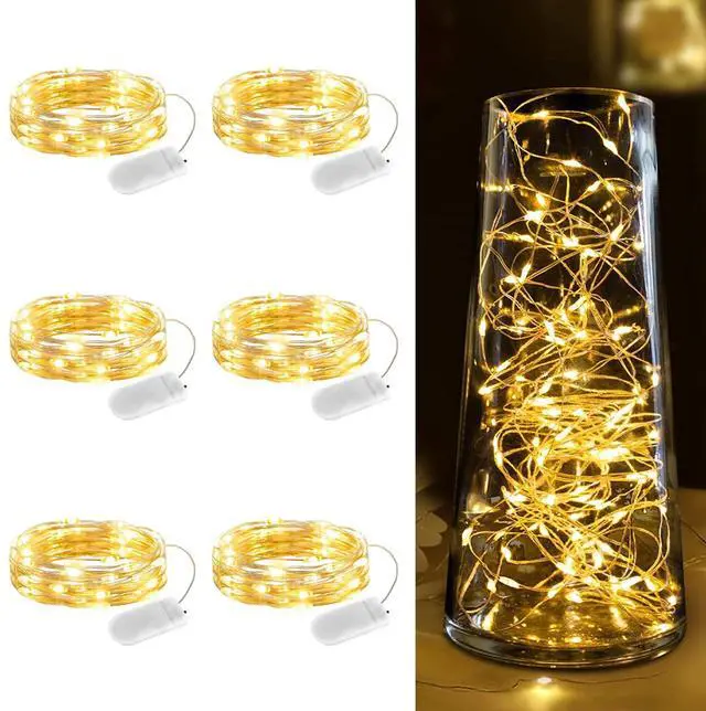 Main image of 6 Pack Fairy Lights Battery Operated String Lights - 7ft 20LED Waterproof Silver Wire Firefly Lights Waterproof for DIY Crafts Wedding Decor Table Centerpieces Mason Jars Party