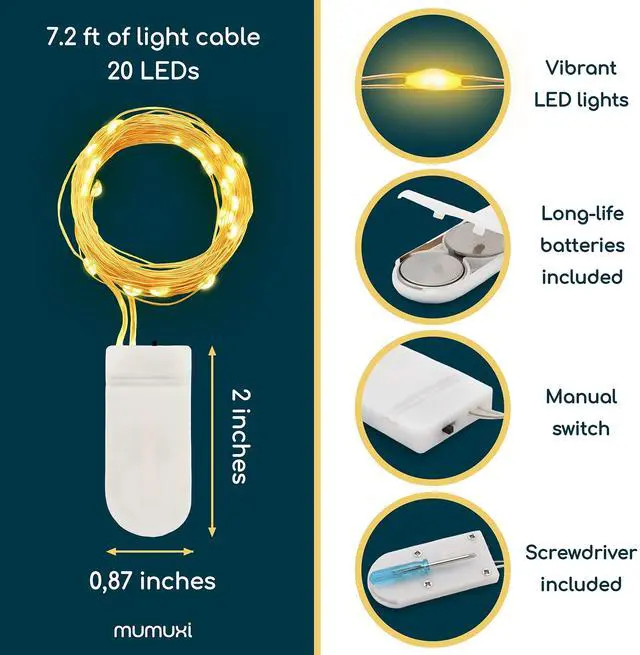 Alt view image 5 of 7 - 12 Pack 7.2ft Fairy Lights Battery Operated String Lights, 20 Mini LEDs for Centerpiece Table Decorations, Wedding Party Bedroom Mason Jar Christmas Decor, Warm White