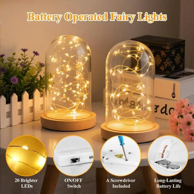 Alt view image 4 of 7 - 20-Pack Fairy Lights, 7FT 20 LED Battery Operated Silver Wire String Lights, Waterproof Warm White Firefly Lights for Mason Jars, DIY Bedroom Wedding Party Centerpiece Table Decor