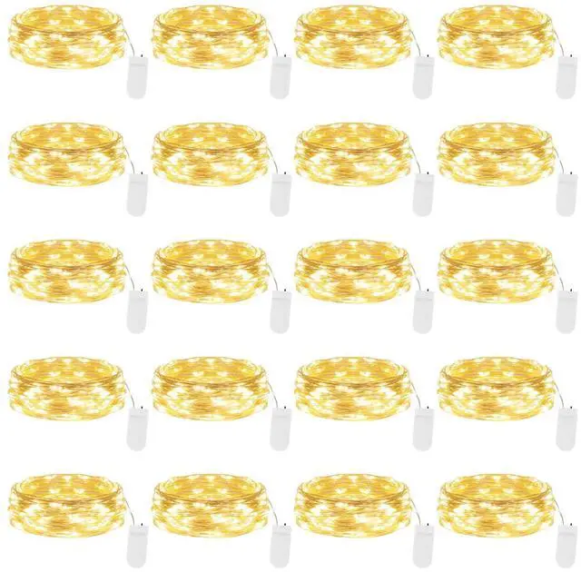 Main image of 20-Pack Fairy Lights, 7FT 20 LED Battery Operated Silver Wire String Lights, Waterproof Warm White Firefly Lights for Mason Jars, DIY Bedroom Wedding Party Centerpiece Table Decor
