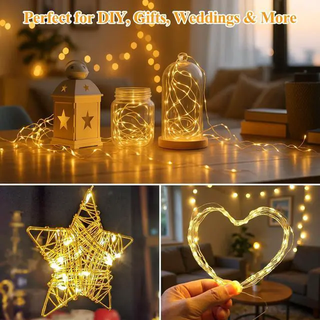Alt view image 3 of 7 - 20-Pack Fairy Lights, 7FT 20 LED Battery Operated Silver Wire String Lights, Waterproof Warm White Firefly Lights for Mason Jars, DIY Bedroom Wedding Party Centerpiece Table Decor