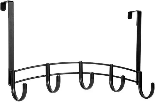 Alt view image 2 of 7 - Professional® Home Over the Door Hooks - 5 Hook Over the Door Coat Rack - Over the Door Hanger - Hanging Towels or Clothes - Bathroom, Bedroom, Laundry Room - Lifetime Ltd. Warranty, Black