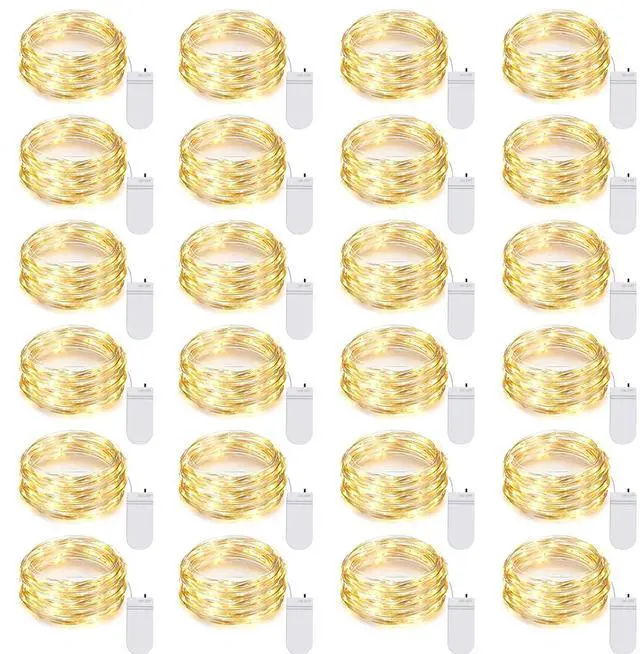 Main image of 24 Pack LED Fairy Lights Battery Operated 7Ft 20Led Warm White Mini String Lights Waterproof Christmas Lights for Mason Jars Bedroom DIY Party Wedding Christmas Decor