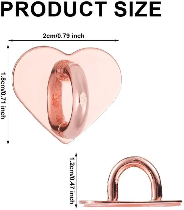 Alt view image 2 of 7 - 8pcs Heart Cell Phone Ring Holder, Cute Phone Charm Hooks Adhesive Smartphone Finger Ring Grip Sticky Metal Loop Stand for Cellphone Case Pad Tablet DIY Accessories (Rose Gold)