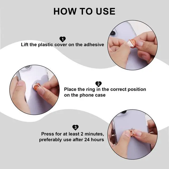 Alt view image 5 of 7 - 8pcs Heart Cell Phone Ring Holder, Cute Phone Charm Hooks Adhesive Smartphone Finger Ring Grip Sticky Metal Loop Stand for Cellphone Case Pad Tablet DIY Accessories (Rose Gold)