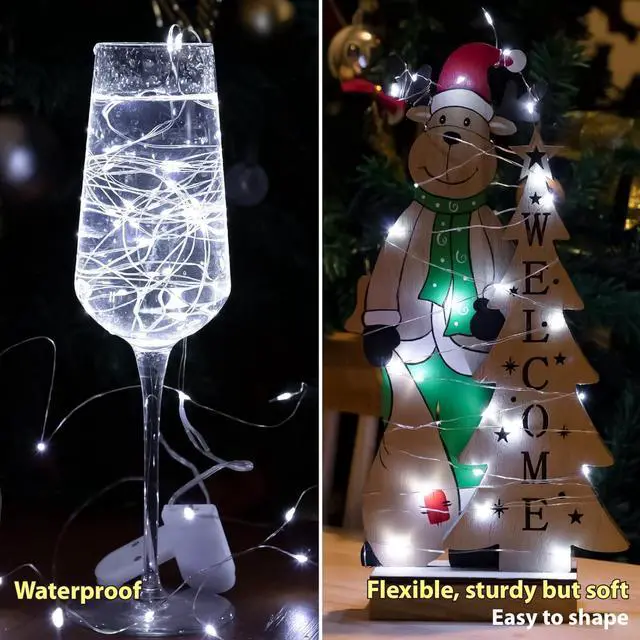 Alt view image 4 of 6 - 6 Pack White Fairy Lights Battery Operated, 7ft 20LED Mini Fairy Mason Jar String Light, Waterproof Firefly Starry Lights for DIY Wedding Party Bedroom Patio Christmas Décor