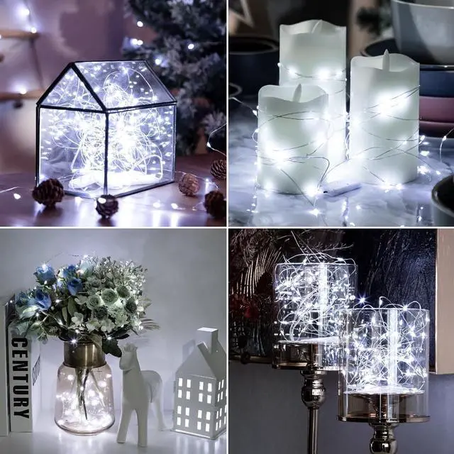 Alt view image 6 of 6 - 6 Pack White Fairy Lights Battery Operated, 7ft 20LED Mini Fairy Mason Jar String Light, Waterproof Firefly Starry Lights for DIY Wedding Party Bedroom Patio Christmas Décor