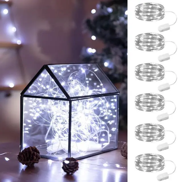 Main image of 6 Pack White Fairy Lights Battery Operated, 7ft 20LED Mini Fairy Mason Jar String Light, Waterproof Firefly Starry Lights for DIY Wedding Party Bedroom Patio Christmas Décor