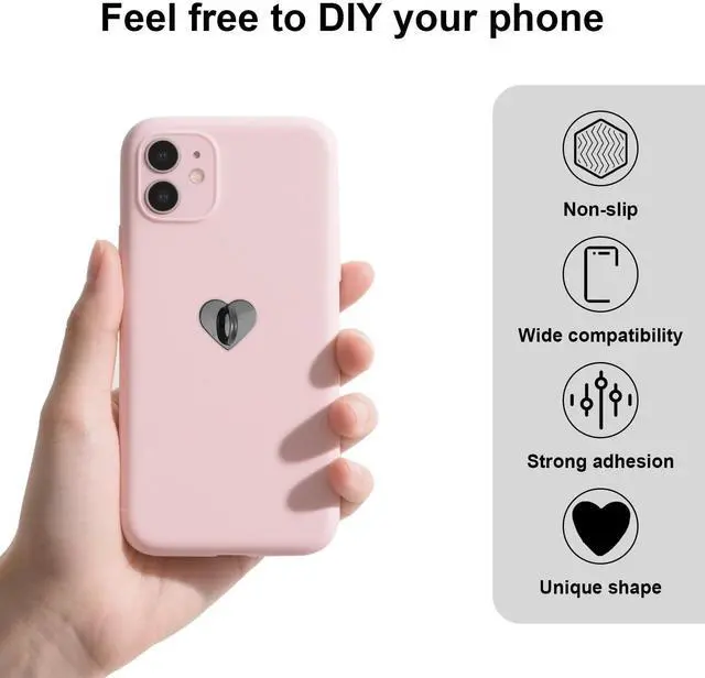 Alt view image 4 of 7 - 8pcs Heart Cell Phone Ring Holder, Cute Phone Charm Hooks Adhesive Smartphone Finger Ring Grip Sticky Metal Loop Stand for Cellphone Case Pad Tablet DIY Accessories (4 Colors)