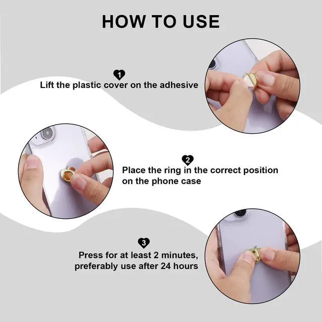 Alt view image 5 of 7 - 8pcs Heart Cell Phone Ring Holder, Cute Phone Charm Hooks Adhesive Smartphone Finger Ring Grip Sticky Metal Loop Stand for Cellphone Case Pad Tablet DIY Accessories (4 Colors)
