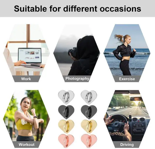 Alt view image 7 of 7 - 8pcs Heart Cell Phone Ring Holder, Cute Phone Charm Hooks Adhesive Smartphone Finger Ring Grip Sticky Metal Loop Stand for Cellphone Case Pad Tablet DIY Accessories (4 Colors)