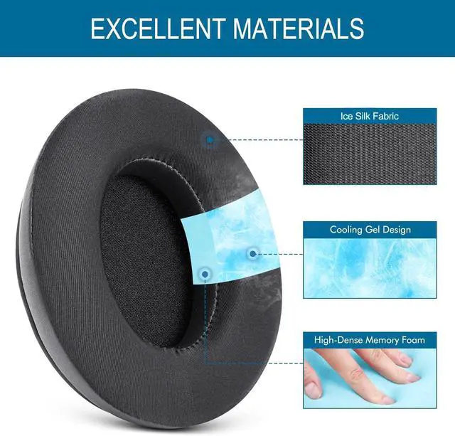 Alt view image 3 of 6 - Cooling Gel Replacement Ear Pads for HyperX Cloud 1/2/3/Pro/Core/Alpha/Alpha S/Alpha Pro/Flight/Flight S/Stinger/Stinger S, CloudX Stinger Headset and More, Breathable Ice Silk Fabric - Black