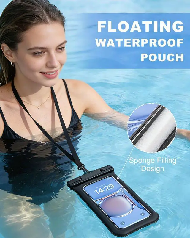 Alt view image 2 of 7 - Floating Waterproof Phone Pouch 2 Pack, IP68 Dry Bag Up to 7.0" | Waterproof Phone Case fits All Smartphones, Floats in Water, Clear Underwater Shots for Beach Snorkel Cruise Kayak