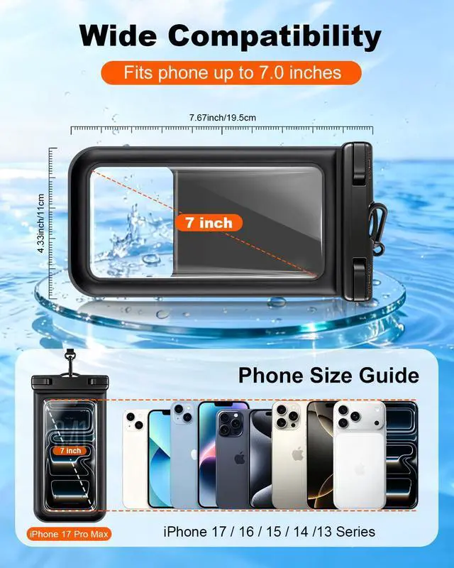 Alt view image 3 of 7 - Floating Waterproof Phone Pouch 2 Pack, IP68 Dry Bag Up to 7.0" | Waterproof Phone Case fits All Smartphones, Floats in Water, Clear Underwater Shots for Beach Snorkel Cruise Kayak