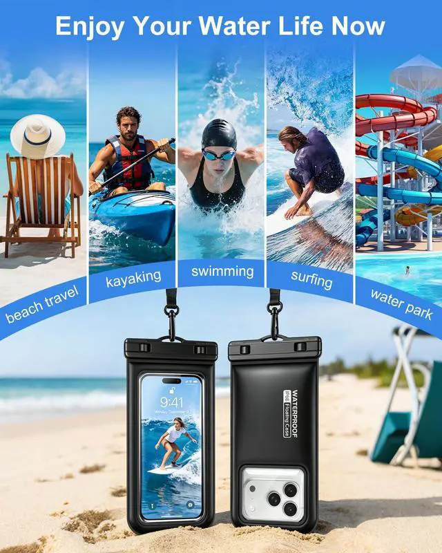 Alt view image 6 of 7 - Floating Waterproof Phone Pouch 2 Pack, IP68 Dry Bag Up to 7.0" | Waterproof Phone Case fits All Smartphones, Floats in Water, Clear Underwater Shots for Beach Snorkel Cruise Kayak