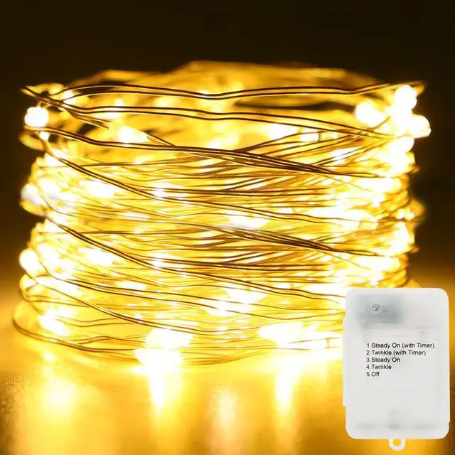 Main image of Fairy Lights Battery Operated 16.4Ft 50 LED Silver Copper Wire Twinkle Lights with 5 Lighting Modes for Christmas Bedroom Wedding Dorm Party Holiday Yard Decoration (Warm White)