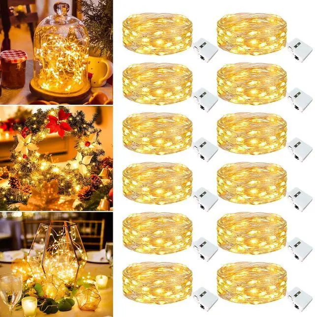 Main image of 12 Pack Fairy Lights Battery Operated - 7ft 20 Led Twinkle Lights 3 Modes, Bulk Mini String Lights Waterproof for Mason Jars Vases DIY Party Wedding Decoration Christmas -Warm White
