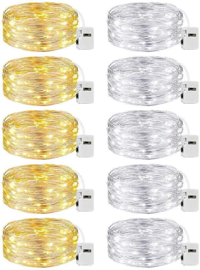 Main image of 10 Pack Fairy Lights Battery Operated - 7ft 20 Led Twinkle Lights 3 Modes, Bulk Mini String Lights Waterproof for Mason Jars Vases DIY Party Wedding Decoration Christmas -Warm and Cold White