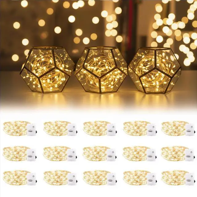 Main image of 15 Pack Fairy Lights Battery Operated, 7Ft 20 LED Waterproof String Lights Wire Firefly Starry Moon Light for DIY Mason Jars Party Centerpiece Table Valentine's Day Decorations Tree Ornament