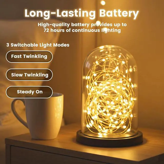 Alt view image 6 of 7 - 15 Pack Fairy Lights Battery Operated, 7Ft 20 LED Waterproof String Lights Wire Firefly Starry Moon Light for DIY Mason Jars Party Centerpiece Table Valentine's Day Decorations Tree Ornament