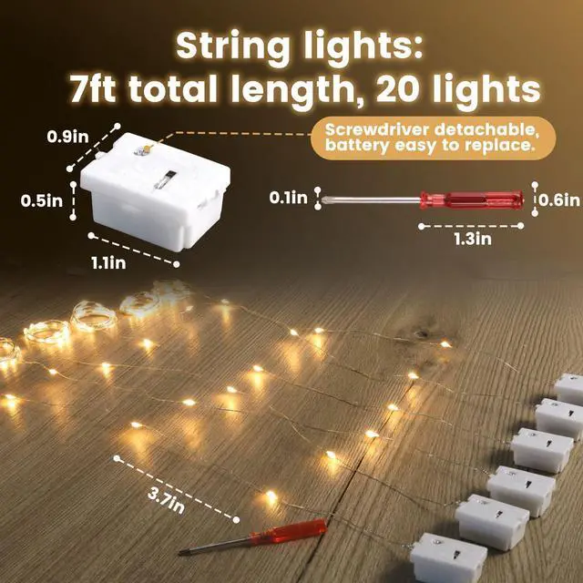 Alt view image 4 of 7 - 15 Pack Fairy Lights Battery Operated, 7Ft 20 LED Waterproof String Lights Wire Firefly Starry Moon Light for DIY Mason Jars Party Centerpiece Table Valentine's Day Decorations Tree Ornament
