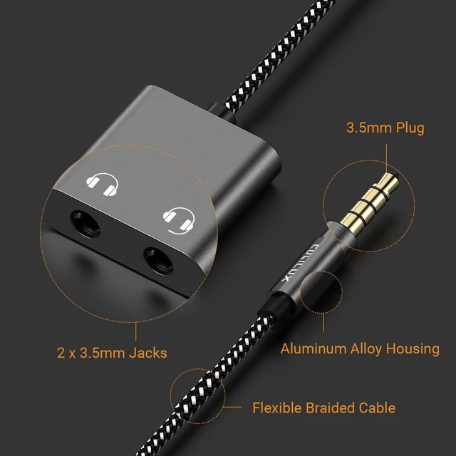 Alt view image 6 of 6 - 3.5mm Male to Dual Female Headphone Jack Splitter for Sharing Music, 2-Way 1/8 Stereo Audio Y Adapter, Compatible with MacBook iPad PC Computer Phone Laptop Tablet PS4 PS5 Xbox One/360