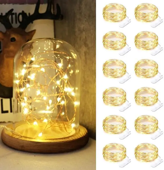 Main image of 12 Pack Fairy Lights Battery Operated, 7FT 20 LED Waterproof Silver Wire Firefly Starry String Lights, Ideal for Wedding Centerpieces, Mason Jars, Party, Christmas Decor(Warm White)